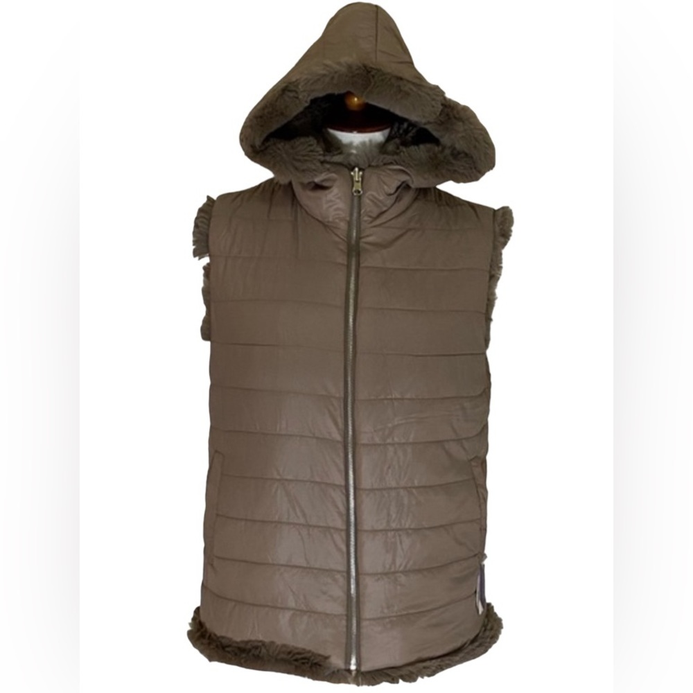 Patrizia Luca Brown And Tan Quilted Vest Fully Lined